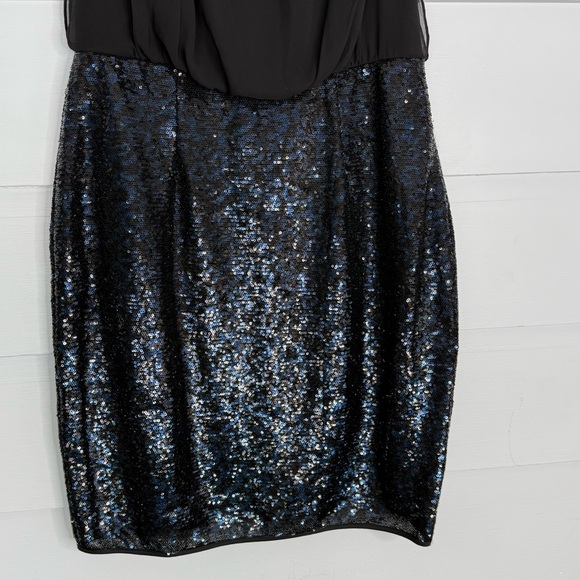 Calvin Klein Black Sequin Cocktail Dress Sleeveless Chiffon Overlay Size 10 - Picture 5 of 10